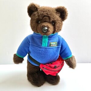 Vintage LL Bean Teddy Bear Plush Blue Fleece Pullover Red Fanny Pack 17" Stuffed